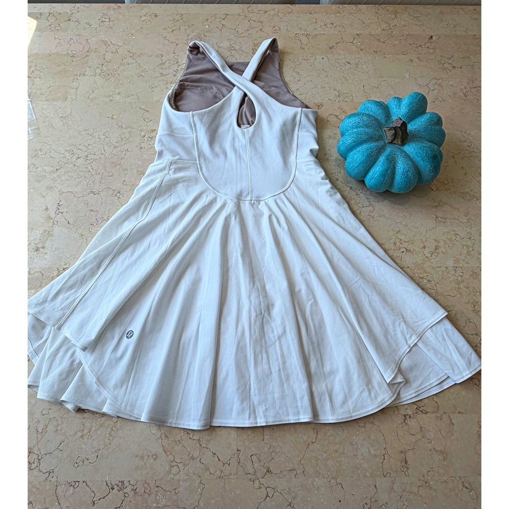 lululemon White Fit & Flare Tank Dress Built-In Bra & Pockets Women's 4